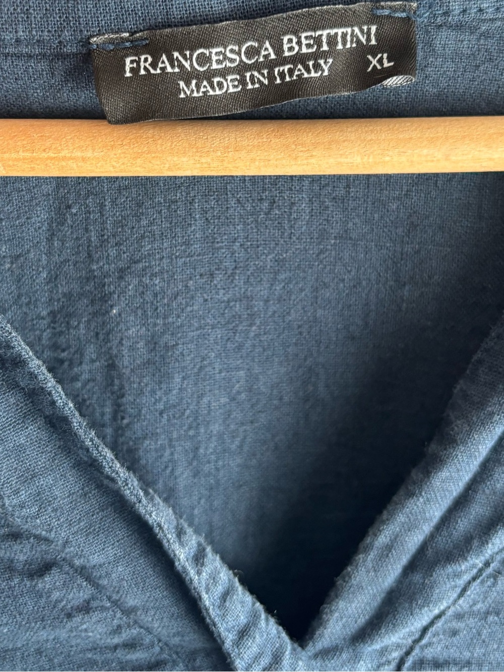 Linen Navy Blue V-Neck Midi Dress - Picture 3 of 7